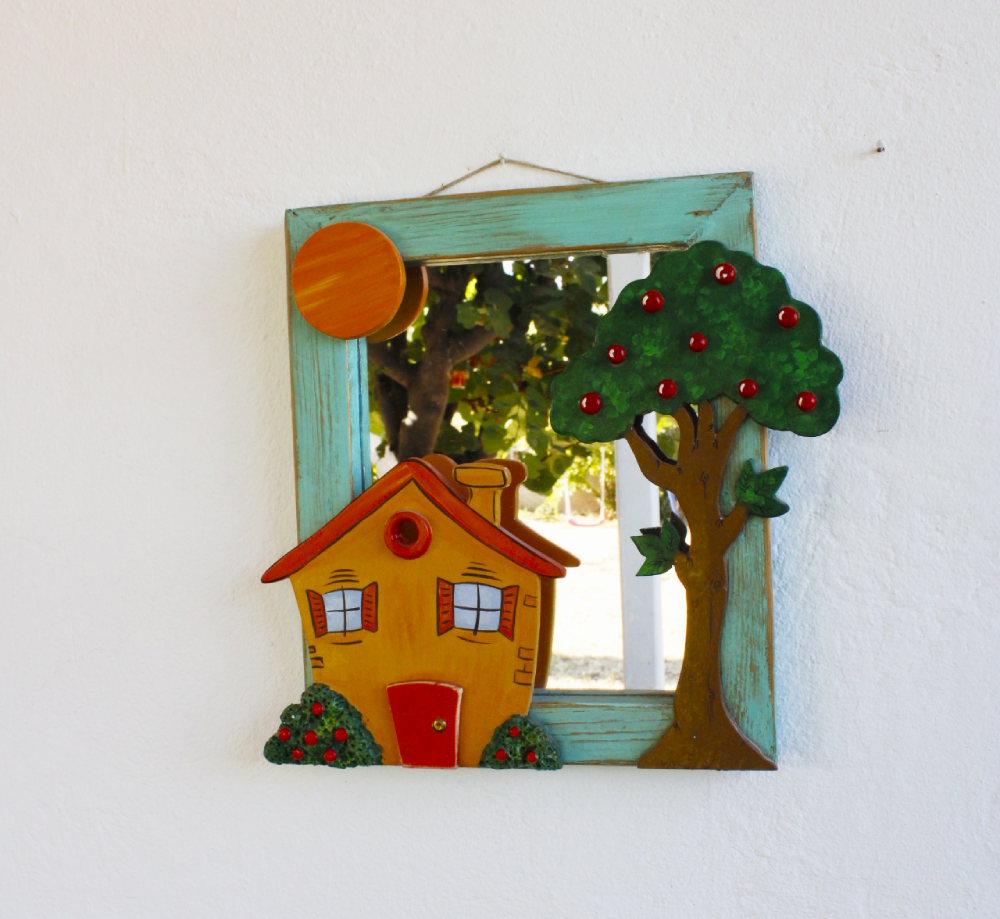 Ξύλινος Καθρέπτης Σπιτάκι και Δένδρο