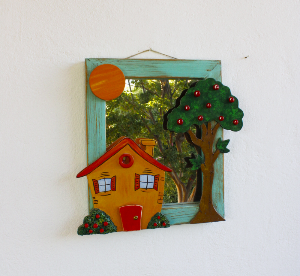 Ξύλινος Καθρέπτης Σπιτάκι και Δένδρο