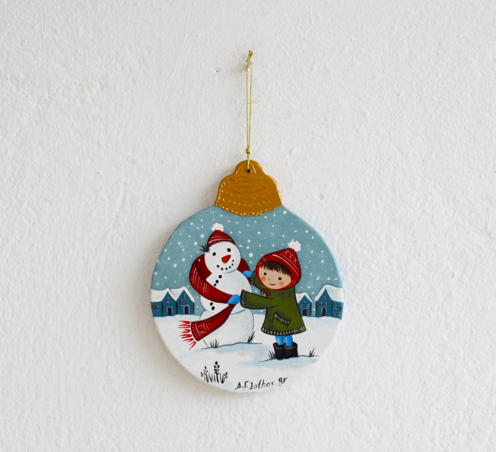 Χριστουγεννιάτικο Στολίδι Μπάλα Παιδάκι με Χιονάνθρωπο